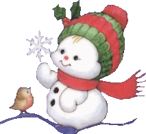 baby snowman with snowflake and bird